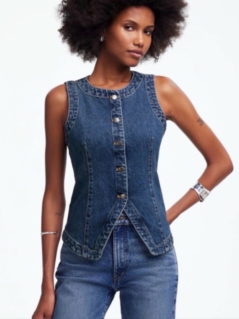 Madewell Denim Crewneck Vest In Concho Wash Size 16 Contemporary Western Boho